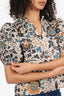 Ulla Johnson Cream/Turquoise Floral Print Puff Sleeve Top Size 4