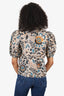 Ulla Johnson Cream/Turquoise Floral Print Puff Sleeve Top Size 4