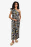 Ulla Johnson Black/Orange Zig-Zag Floral Print One-Shoulder Ruffle Jumpsuit Size 6