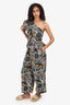 Ulla Johnson Black/Orange Zig-Zag Floral Print One-Shoulder Ruffle Jumpsuit Size 6