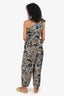 Ulla Johnson Black/Orange Zig-Zag Floral Print One-Shoulder Ruffle Jumpsuit Size 6
