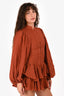 Shona Joy Rust Long Sleeve Ruffle Mini Dress Size S