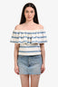 Mara Hoffman White/Blue Striped Cotton Off Shoulder Top Size S