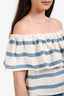 Mara Hoffman White/Blue Striped Cotton Off Shoulder Top Size S