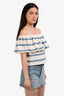 Mara Hoffman White/Blue Striped Cotton Off Shoulder Top Size S