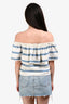 Mara Hoffman White/Blue Striped Cotton Off Shoulder Top Size S
