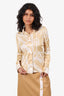 Hermès White/Beige Silk Printed Blouse Size 38