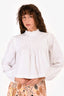 Ganni White Poplin Pleated Long Sleeves Top Size 34
