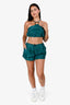 Staud Green Nylon Tortoise Detail Sleeveless Crop Top & Shorts Set Size XS