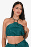 Staud Green Nylon Tortoise Detail Sleeveless Crop Top & Shorts Set Size XS