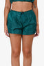 Staud Green Nylon Tortoise Detail Sleeveless Crop Top & Shorts Set Size XS