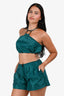 Staud Green Nylon Tortoise Detail Sleeveless Crop Top & Shorts Set Size XS