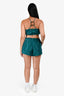 Staud Green Nylon Tortoise Detail Sleeveless Crop Top & Shorts Set Size XS