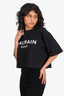 Balmain Black/White Logo Cropped T-Shirt Size XS
