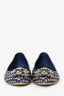 Manolo Blahnik Navy/Gold Polka Dot Hangelt Flats Size 37.5
