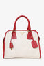 Prada White/Red Canvas/Saffiano Leather Canapa Tote