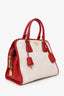 Prada White/Red Canvas/Saffiano Leather Canapa Tote