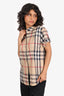Burberry Brown Cotton Check Pattern Short Sleeve Shirt Size XL
