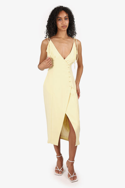 aaliyah midi dress in periwinkle blue camila coelho Camila Coelho Yellow 'Aaliyah' Button Detail Midi Dress Size M – Mine &  Yours