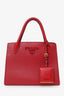 Prada Red Saffiano Cuir Small Monochrome Top Handle Tote With Pouch + Strap