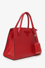 Prada Red Saffiano Cuir Small Monochrome Top Handle Tote With Pouch + Strap