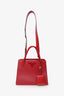 Prada Red Saffiano Cuir Small Monochrome Top Handle Tote With Pouch + Strap