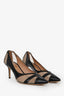 Salvatore Ferragamo Black/Sheer Leather/Mesh Pointed Heels Size 10.5
