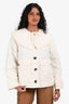 Ganni Cream Quilted Ruffle Lapel Short Puffer Jacket Size 32
