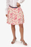 Balenciaga Beige/Pink Silk Floral Print Wrap Mini Skirt Size 38