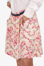 Balenciaga Beige/Pink Silk Floral Print Wrap Mini Skirt Size 38