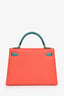 Hermès 2017 Special Order Coral/Teal Bi-Colour Epsom Leather Kelly Sellier 32
