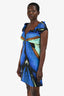 Roberto Cavalli Blue/Teal Patterned Sleeveless Mini Dress Size 44