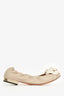 Pre-Loved Chanel™ Nude/White Leather Camellia Ballet Flats Size 37.5