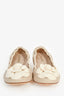 Pre-Loved Chanel™ Nude/White Leather Camellia Ballet Flats Size 37.5