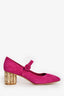 Salvatore Ferragamo Magenta Gold Block Heels Size 5