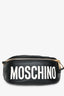 Moschino Black Leather White Logo Belt Bag