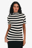 Khaite Black/Cream Striped Wool Mockneck Short Sleeves Top Size S