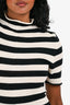 Khaite Black/Cream Striped Wool Mockneck Short Sleeves Top Size S
