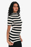 Khaite Black/Cream Striped Wool Mockneck Short Sleeves Top Size S