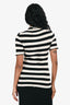 Khaite Black/Cream Striped Wool Mockneck Short Sleeves Top Size S