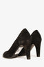 Pre-Loved Chanel™ Black Suede CC Patent Cap Toe Heels Size 41