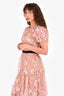 Self-Portrait Pink Sequin Floral Embroidered Short Sleeves Dress Size 4 US