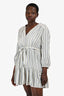 Paige Grey/Blue striped V Neck Long Sleeves Tiered Mini Dress Size L