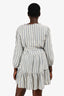 Paige Grey/Blue striped V Neck Long Sleeves Tiered Mini Dress Size L