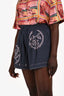 Free People Navy/Purple Rose Embroidered Shorts Size L