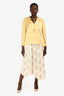 Ganni Yellow Floral Printed Wrinkled Midi Skirt Est. Size M