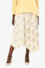 Ganni Yellow Floral Printed Wrinkled Midi Skirt Est. Size M