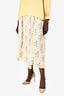 Ganni Yellow Floral Printed Wrinkled Midi Skirt Est. Size M