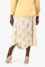 Ganni Yellow Floral Printed Wrinkled Midi Skirt Est. Size M