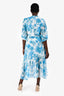 Misa White/Blue Floral Printed Long Sleeves Dress Size M
